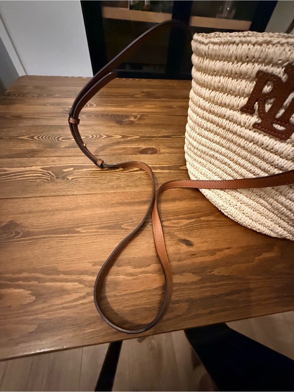 Lauren Ralph Lauren Cream Straw Crossbody with Brown Leather Logo - Picture 6 of 8